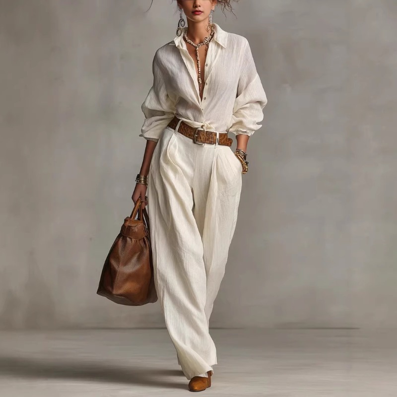 Ensemble Printemps-Été Élégant - Linen Pant Wide avis et prix
